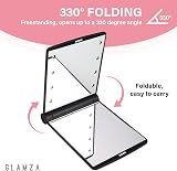 Glamza LED Light Foldable Makeup Mirror - Black, Travel Size, 8 LEDs, Magnetic view 4