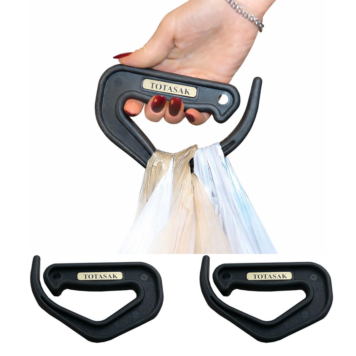 Totasak Grocery Bag Carrier (2 Pack) - Multiple Shopping Bag Holder Handle - Durable Lightweight Multi Purpose Secondary Handle Tool
