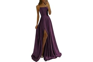 POMUYOO Satin Bridesmaid Dresses Long 2025 Spaghetti Straps Halter Bodcie Formal Party Gown with Slit