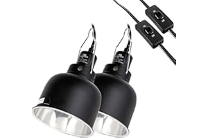 CAVACHEW 2 Pack Reptile Light Fixture, 5.5in Deep Dome Reptile Lamp Fixture, Optical Reflection Cover, Separate Switch & Hook, Terrarium Light Fixture for Reptile Heat Basking UVB Bulbs, 100W, Black