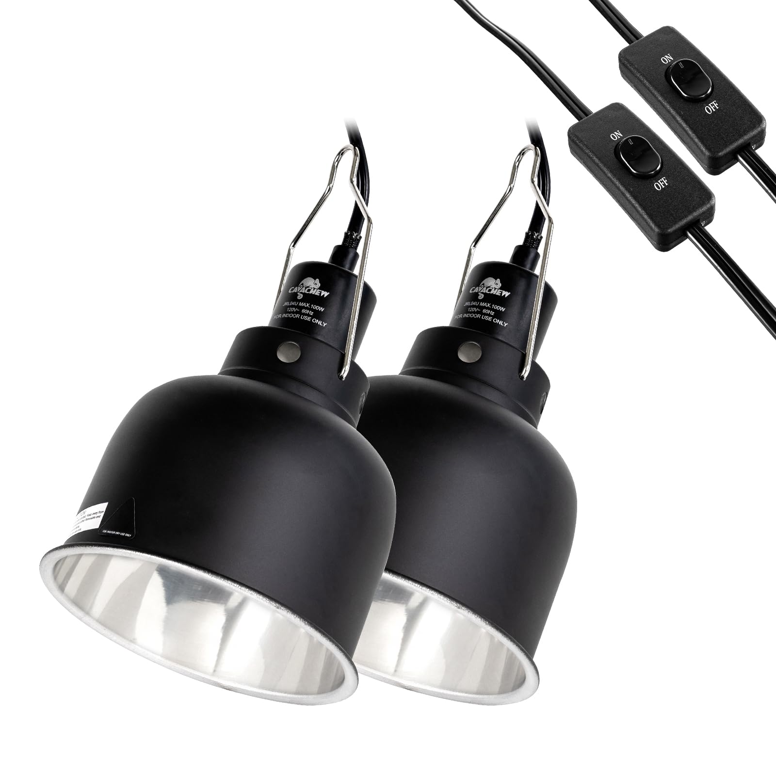 Photo 1 of CAVACHEW 2 Pack Reptile Light Fixture, 5.5in Deep Dome Reptile Lamp Fixture, Optical Reflection Cover, Separate Switche & Hook, Terrarium Light Fixture for Reptile Heat Basking UVB Bulbs, 100W, Black