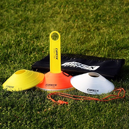Soccer Training 8 Inch Disc Cones Set by Girox Sport-Includes 21 Agility Cones, Yellow Carrying Stand for Practice Soccer Cones, Carrier Mesh Bag and a Coach Whistle - Thumbnail 2