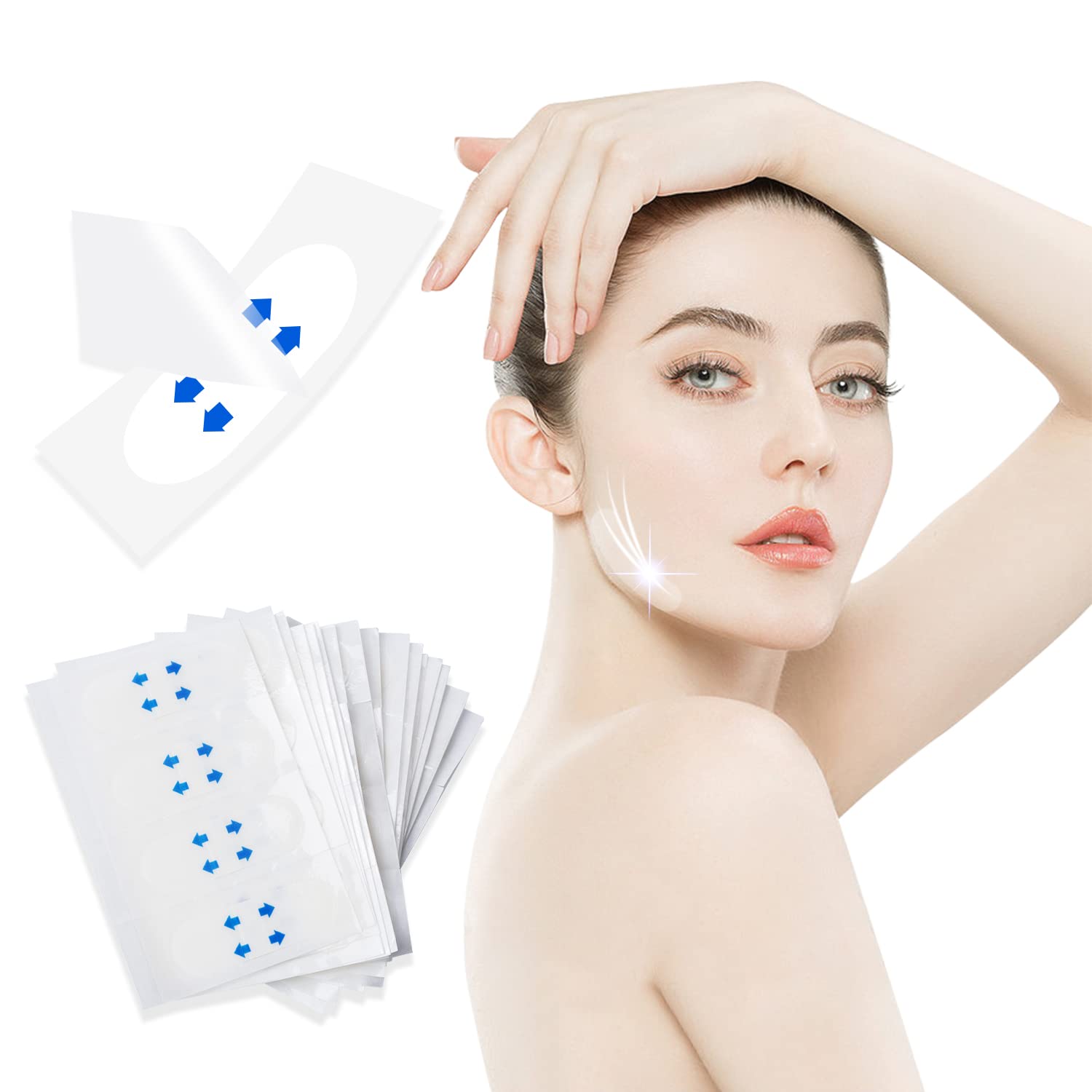 SSKHE 80Pcs Face Lift Tape Instant Face Sticker Invisible Waterproof Elasticity Wrinkle Lift Patches For Hiding Double Chin & Firming Skin