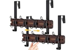 ETECHMART Over The Door Hooks, 2 Pack Bamboo Door Hanger with 4 Adjustable Tri Hooks for Hanging Clothes, Behind Door Towel Rack for Bathroom, Heavy Duty Wall Mounted Coat Rack, No Drilling, Walnut