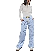 Gozoloma Women's Striped Pants Side Lace Design Wide Leg Trousers with Pockets