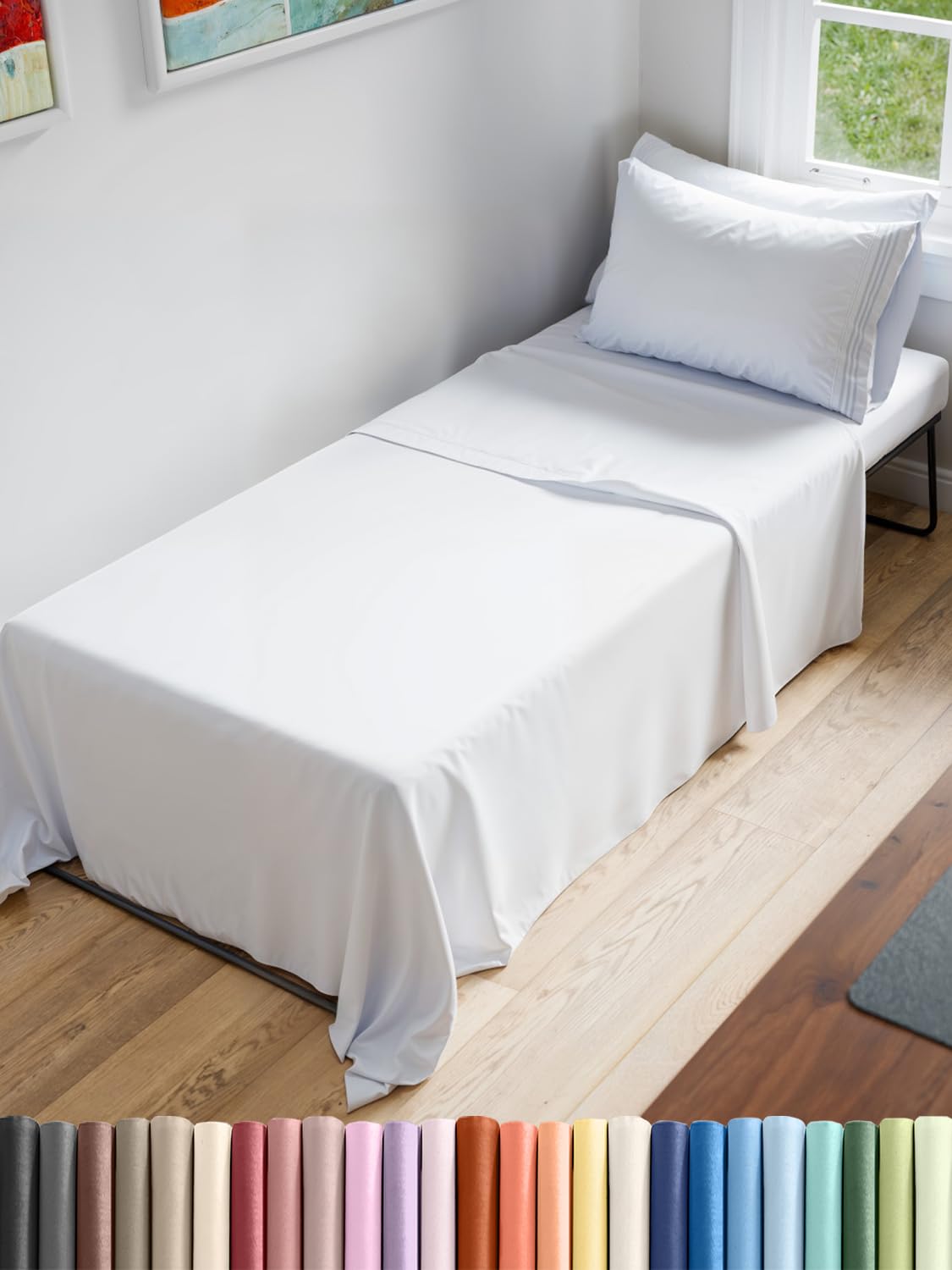 Photo 1 of Cot Sheet Set 25” x 75” – Easy-Fit Cot Size Mattress Sheets – Ideal for Narrow Twin, Camper Bunk, RVs, Twin Bunks, Day Care and Camping Cots - Cot Size Fitted Sheet fits 6” to 10” Mattresses – White