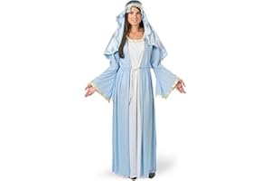 Fun Express Virgin Mary Costume for Women - Biblical Christmas Costumes for Adults | Deluxe Blue Robe with Gold Trim & Headpiece for Nativity Plays, Church Events & Holiday Performances