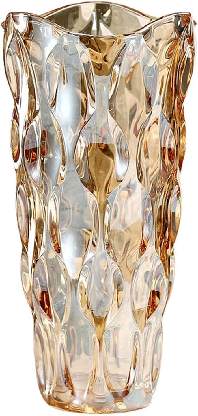 CEMABT Amber Glass Vase for Centerpieces, 9.4-inch Height, 5.1-inch Opening Width, 3.4 lbs Weight, Unbreakable, Suitable for All Kinds of Flowers, Modern and Elegant