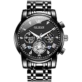 OLEVS Black Watch Luxury Classic Big Face Men's Watch Fashion Stainless Steel Waterproof Watches for Men Analog Quartz Chronograph Diamonds Unique Men's Wrist Watches Reloj para Hombre