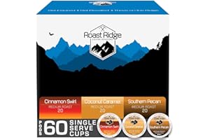 Roast Ridge Single Serve Coffee Pods for K-Cup Brewers, Flavored Variety Pack, Medium Roast, 60 Count (20 each: Cinnamon Swirl, Coconut Caramel, Southern Pecan)