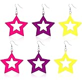 3 Pairs Neon Earrings for Women, 80s 90s Acrylic Neon Star Dangle Drop, Retro Neon Earring Pendant, Eye-Catching Colorful Star Earrings for 80S Women Girls Outfit Costume Glow Dancing Party Accessory