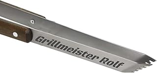 Personalisierte Lange Grillzange mit Gravur -ZUM SELBST GESTALTEN- aus Edelstahl mit Holzgriff aus Robustem Birkenholz | 33cm Küchenzange mit Namen | Vatertagsgeschenk (Mit Gravur)