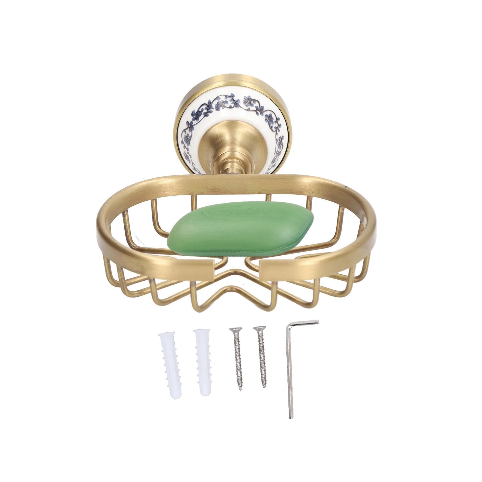 Antique Brass Soap Dish, Shower Soap Basket Soap Holder Gold Wall Mount Soap Dish Holder Soap Caddy Stainless Steel Sponge Holder for Bathroom