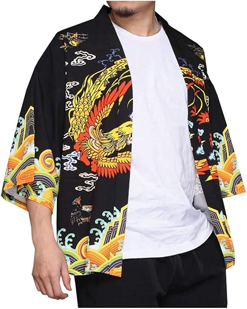 Men's Japanese Printed Vintage Kimono Cardigan Jackets Coats XL at