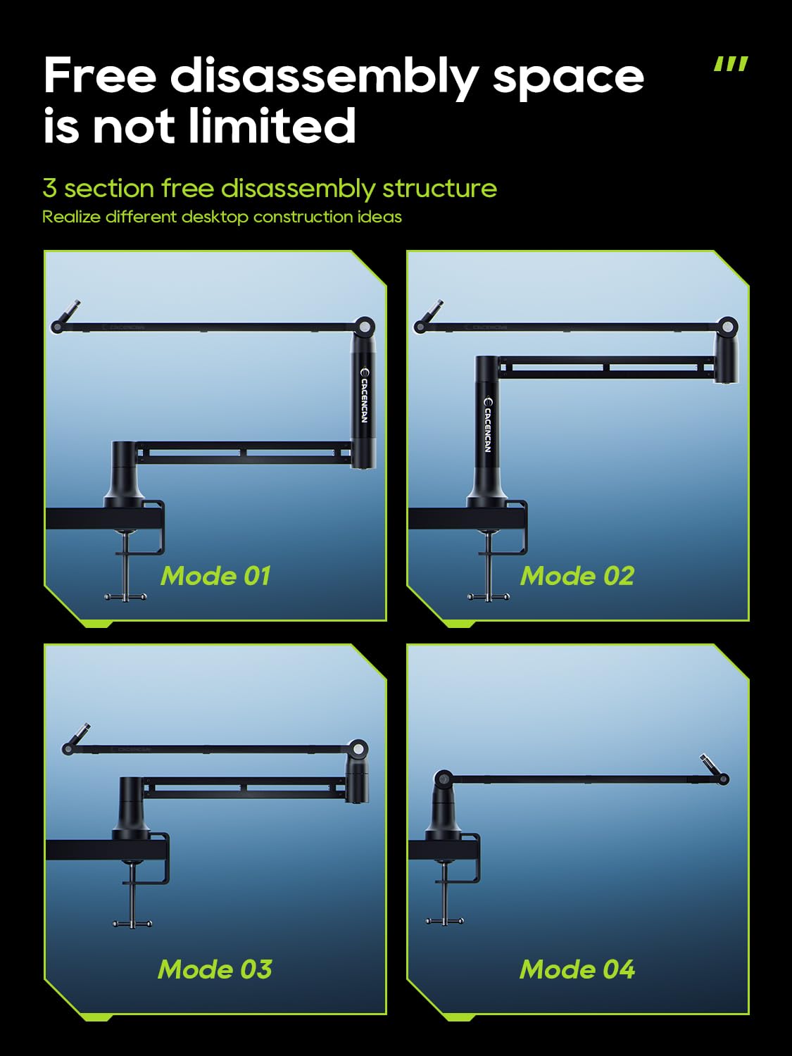 M05 Boom Arm, 360° Rotatable Microphone Stand with Desk Mount, Foldable Desk Mic Arm with 3/8'' to 5/8'' Screw Adapter, Microphone Arm for Live Streaming, Gaming, Podcasting, Radio