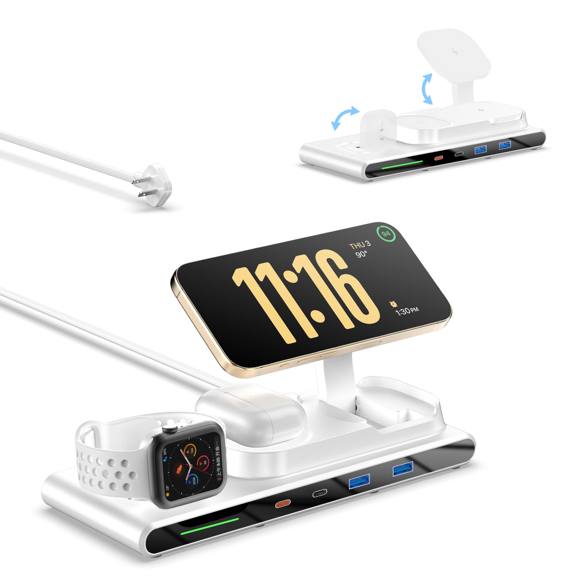 Photo 1 of 7-in-1 Wireless Charging Station for Apple Devices, ACOZVIN Magnetic Wireless Charger &4 USB Ports(PD65W USB-C), 5FT Cord Flat Plug, Foldable Charger Stand for MacBook,iPhone 16/15/14, iWatch &AirPods