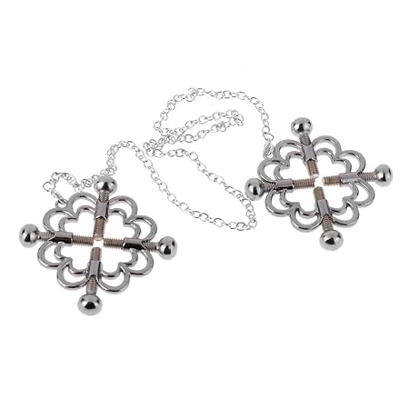 FEESHOW Nippelklammern Brustklammern Brust Klammern sexy mit Kette einstellbar unisex Spielzeug Silber_A One Size