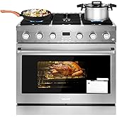 VEVOR Gas Range Oven, 36 Inches Width, Freestanding Stainless Steel Stove and Oven with 6 Sealed Cooktop Burners, Easy Reach Racks, Halogen Light, 6.0 Cu. Ft. Capacity, for Home Apartment Kitchen