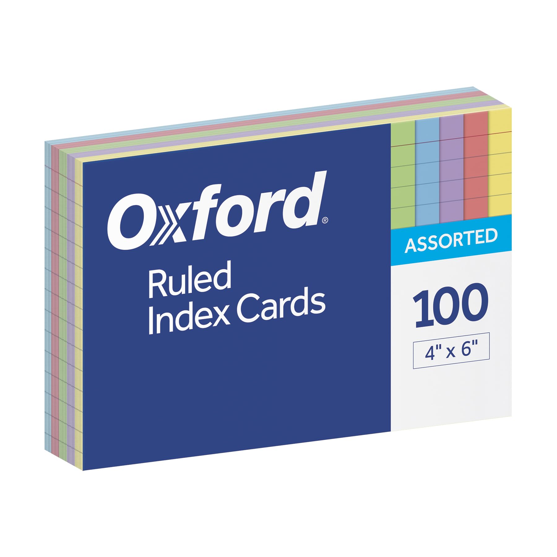 Photo 1 of Oxford Ruled Color Index Cards, 4" x 6", Assorted Colors, 100 Per Pack (34610)