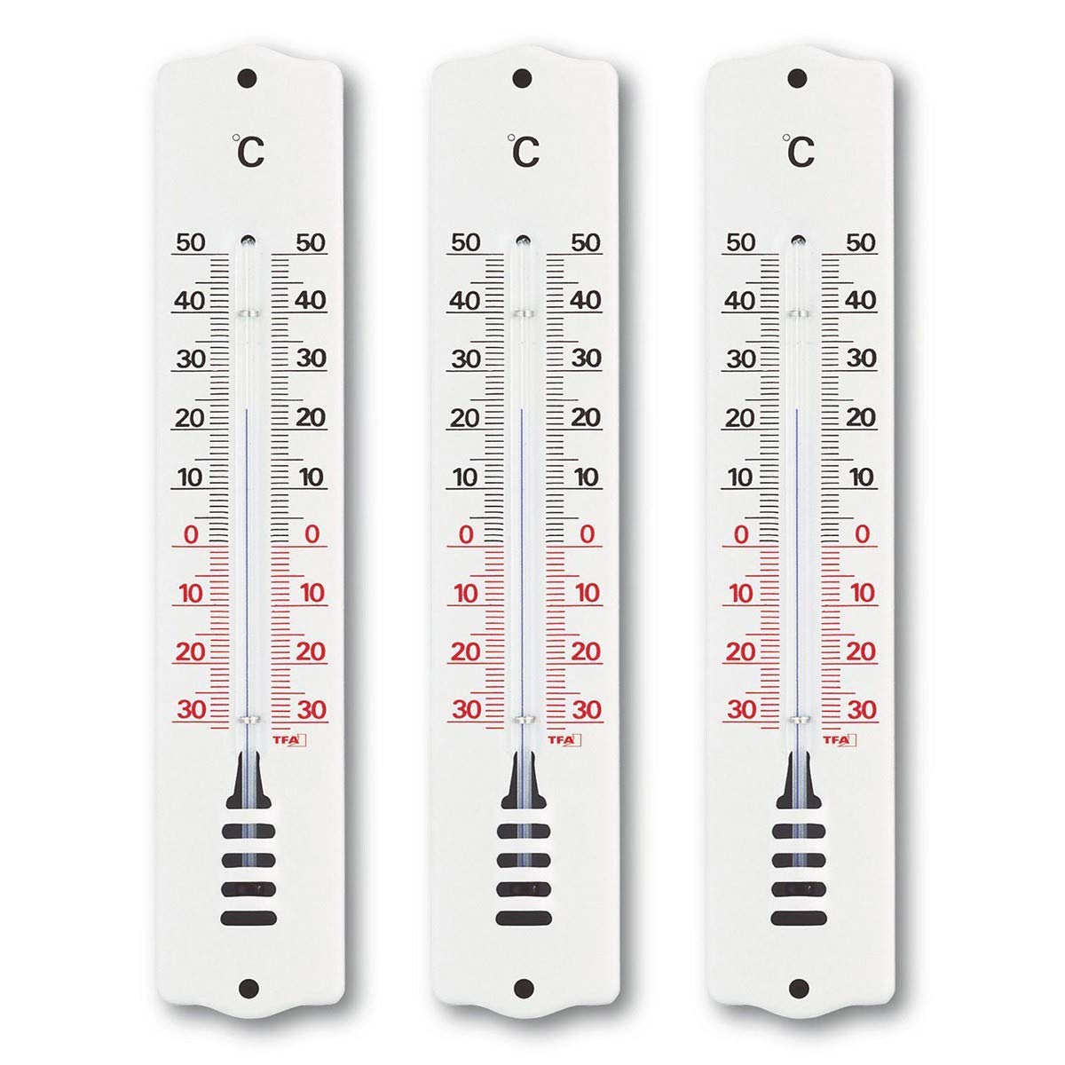 TFA Dostmann Indoor and Outdoor Thermometer, Set of 3, 95.1032, Indoor or Outdoor, Weatherproof, White, (L) 40 x (W) 12 x (H) 204 mm