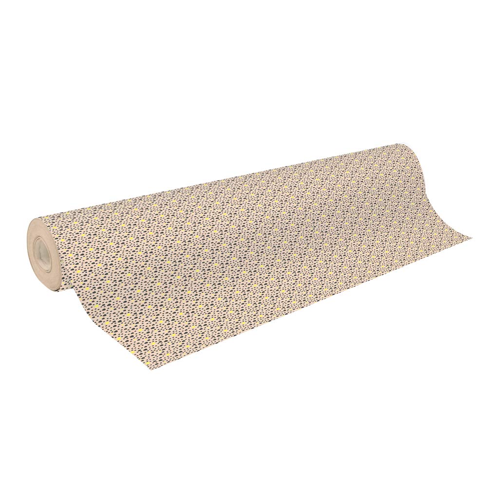 Clairefontaine 223812C - A Reel of Recycled Raw Kraft Paper - 50mx70 cm - 70g - Pattern: Black Seeds/Neon Yellow - Recycled Paper, Ideal for Gift Wrapping — image 1