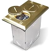 Hubbell 6500BR-5 15 Amp Rectangular Floor Box Kit, Metallic Cover Plate, Duplex, Brass