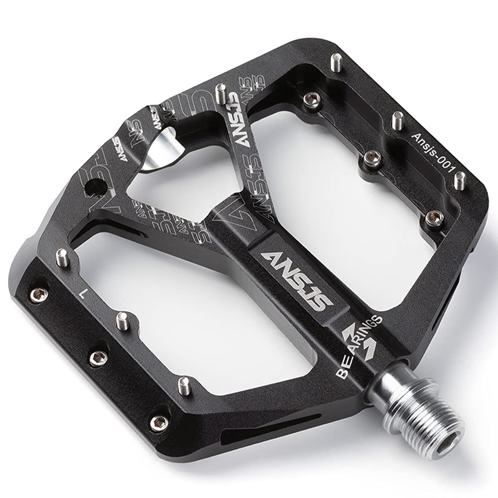 Ansjs Bike Pedals, Aluminum Mountain Bike Pedals,3 Bearings Bike Pedals Platform Bicycle Flat Pedals 9/16" Pedals Black MTB Pedals Metal (A001B)