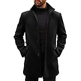 Runcati Mens Pea Coats Single Breasted Stand Collar Casual Slim Fit Trench Coat Mid Long Winter Overcoat with Pockets