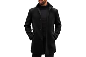 Runcati Mens Pea Coats Single Breasted Stand Collar Casual Slim Fit Trench Coat Mid Long Winter Overcoat with Pockets