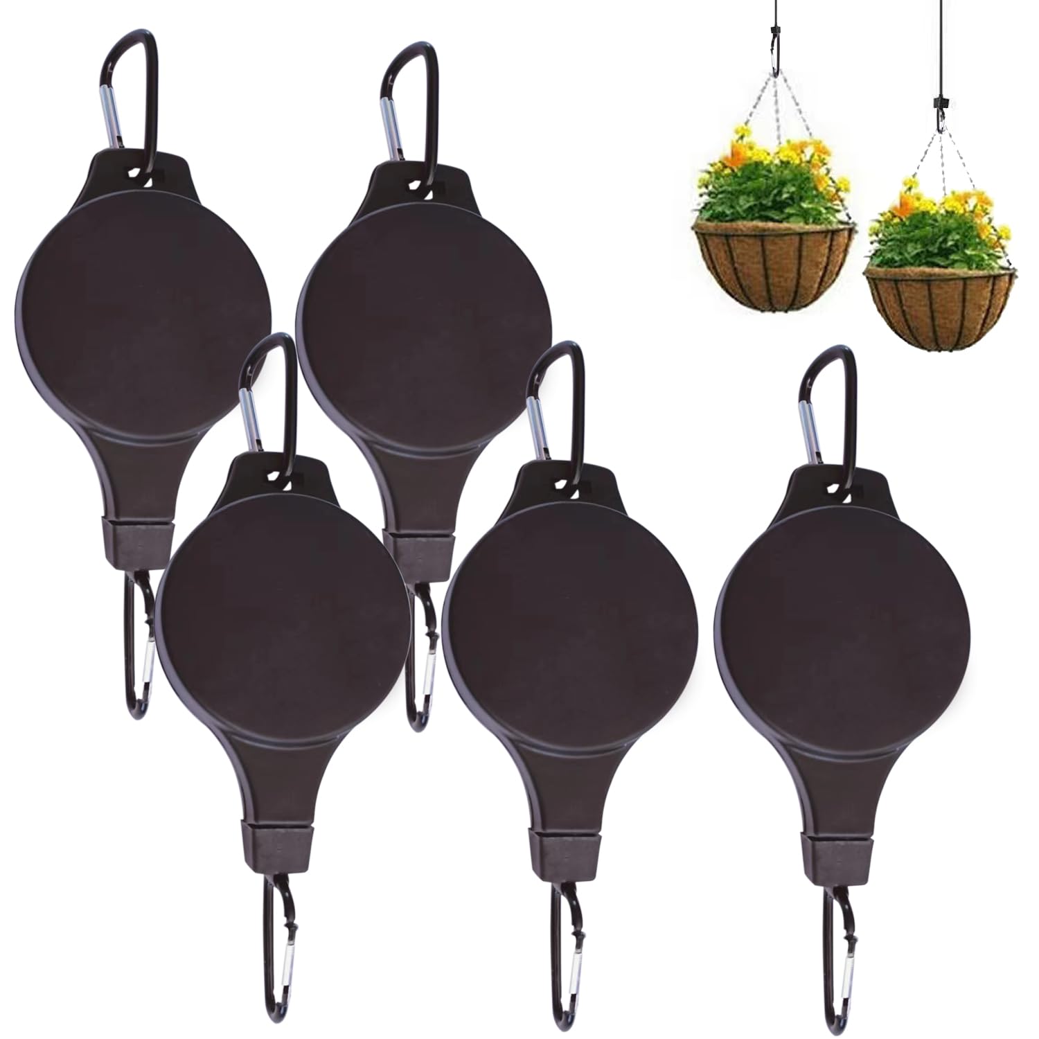 YOYIAG Plant Hanging Basket Pulley: 5 Pcs Hanging Basket Pulley, Retractable Hanger Adjustable Heavy Duty Plant Pulley Hook, for Hanging Plant Flower Baskets Pots Bird Cages Plant Grow Lights