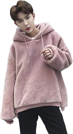 Amazon ニカ メンズ フードパーカー ゆったり 無地 トレーナー 韓国ファッション 秋 冬 メンズ アウター 秋服 スウェットパーカー ふわふわ もこもこ 保温 トップス 上着 トレーナー パーカー 通販