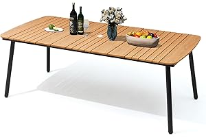 PATIOHIT Spacious Superior Brown Outdoor Dining Table for 6-8,Slatted design Outdoor Dining Table Modern, 82 inch Aluminum Patio Dining Table, Rectangular Table with Umbrella Hole,WPC Tabletop for Villa Patios