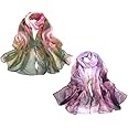 Acotavie 2 Pcs Scarfs for Women Lightweight Scarves Fashion Floral Print Shawls Holiday Gifts Scarf
