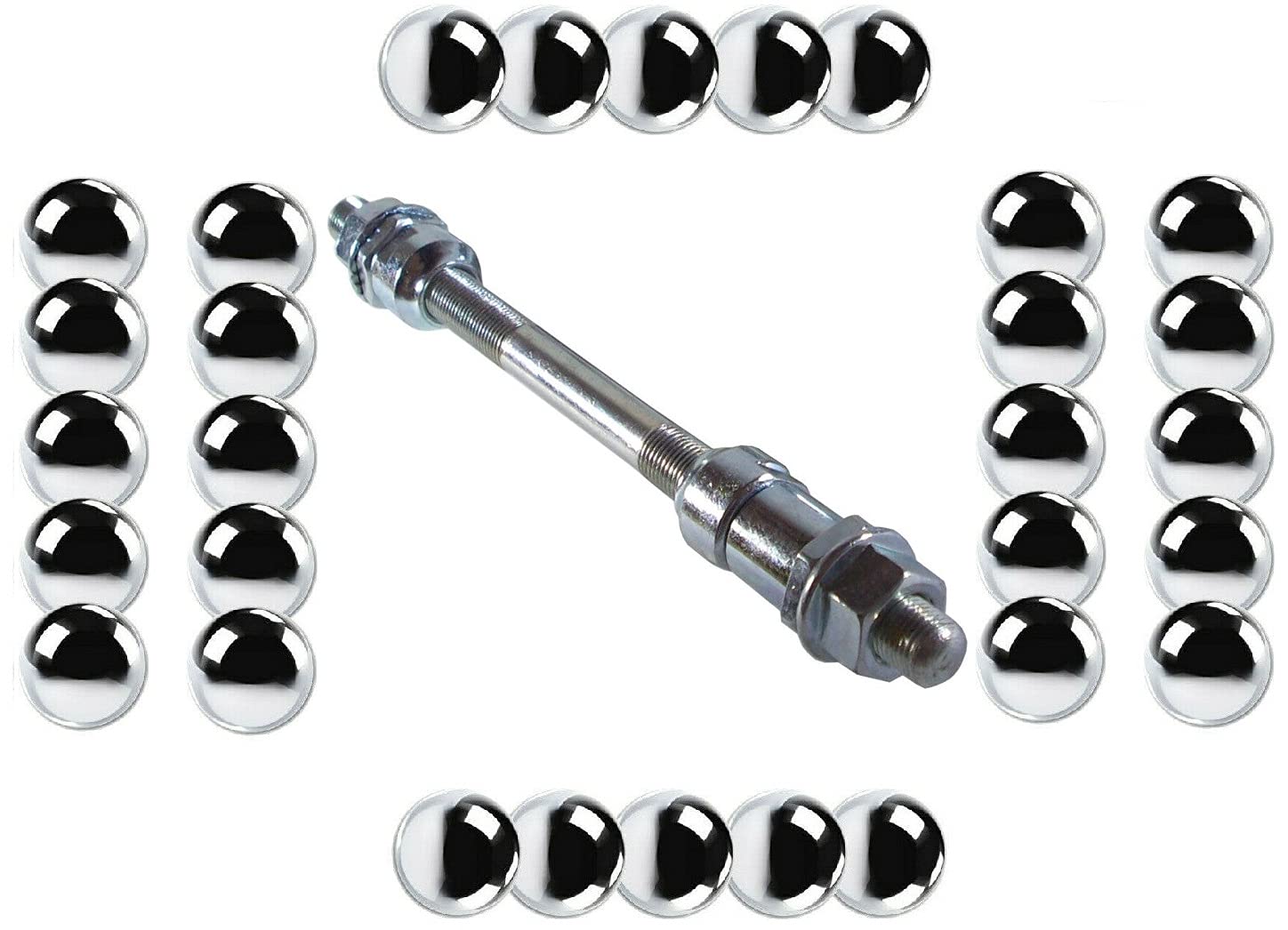 cyclingcolors Rear Wheel Axle 3/8 Inch x 155 mm Bicycle Universal Axle + 30 x Balls 6.35 mm 1/4 Inch Solid Hub Rear Wheel Vintage Vintage Vintage Cycling MTB Racing Bike Fixie Single Speed