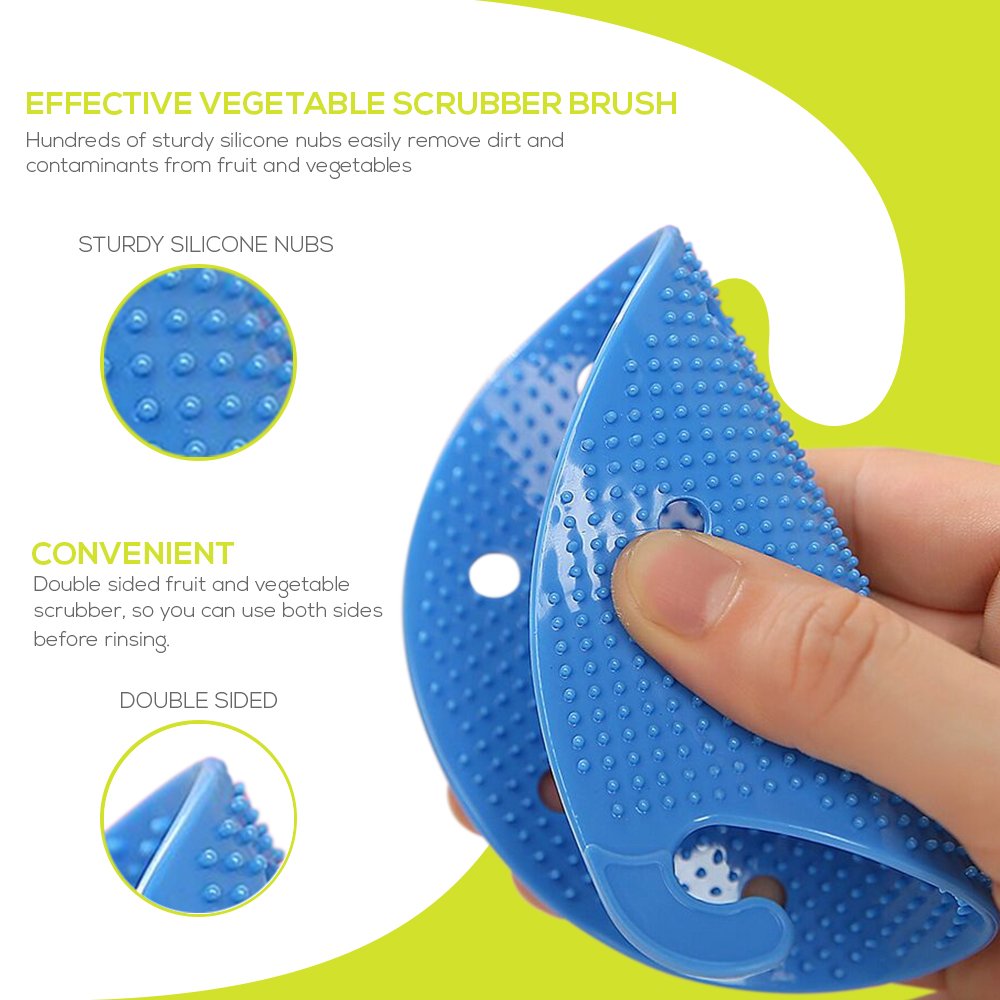 4 Vegetable Scrubber Brushes: Double Sided Silicone Fruit and Vegetable Scrubber - Multi Use: Potato Scrubber - Carrot Brush - Trivet - Jar Opener BBQ grill glove (4 random colors)