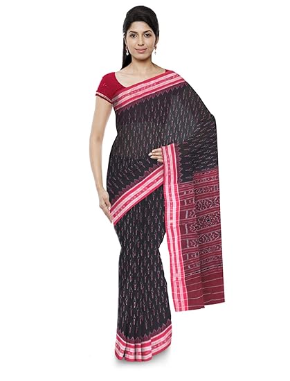 Odisha handloom Sambalpuri Handloom Womens Cotton Saree (Red & Black)