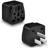 European to US Plug Adapter,2 Pack UK AU to USA Type B Grounded Adapter | 3 Prong World to USA Travel Adapter for European, British, Australian and Chinese Plug,Black