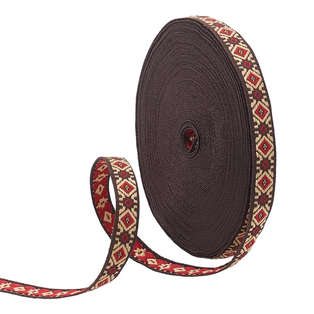 PH PandaHall 16.6 Yards/15.2m Embroidered Ribbon, 1.1cm Rhombus Ethnic Jacquard Polyester Ribbon Vintage Ribbon Fabric Trim Retro Straps for Sewing Crafting Home Decor DIY Clothing Accessories