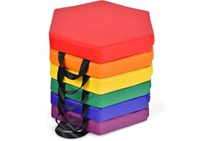 KOTEK 6 Pcs 15'' Kids Floor Cushions with Handles, Thick Foam Circle Floor Seats, Soft Flexible Seating for Classroom Element