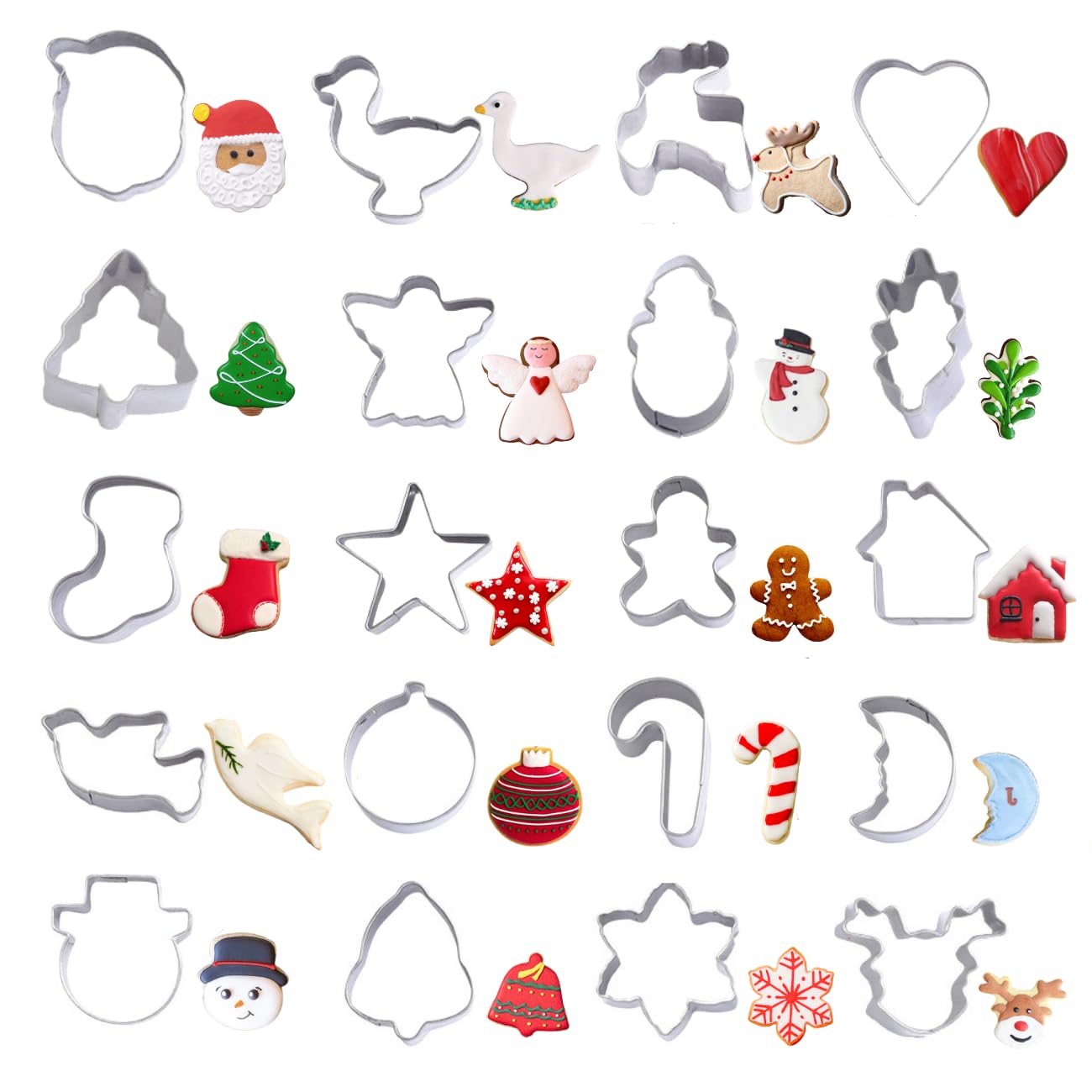 Christmas Cookie Cutters Set,20PCS Mini Christmas Cookie Cutters Stainless Steel Gingerbread Man Tree Snowflake Candy Cane Santa Snowman Reindeer and More
