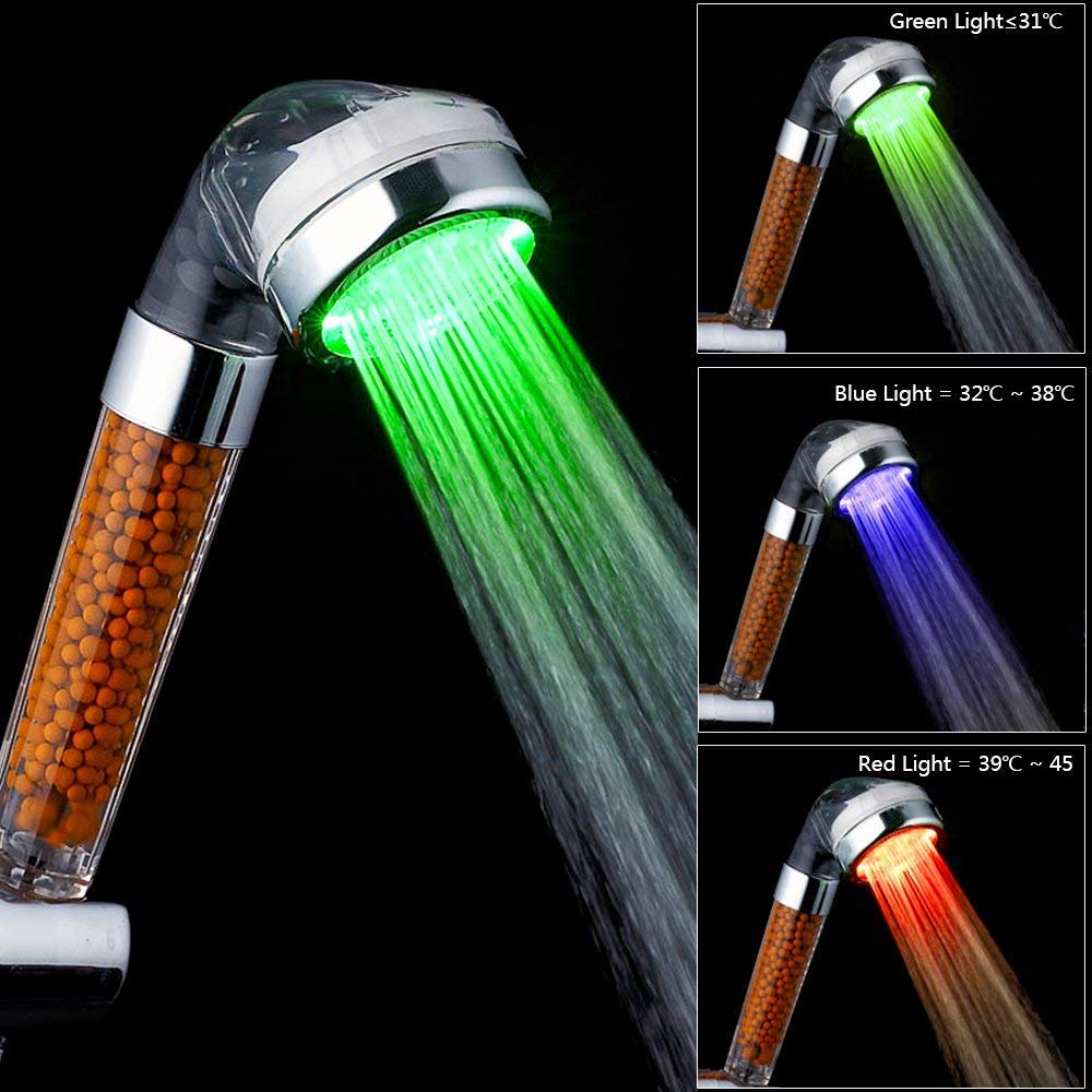 LED Shower Head for Bathrooms, CNASA Ionic Shower Head Double Purification with Natural Mineral Filter Solution, Softens Water, Prevention Dry Skin and Hair, 200% High Water Pressure 30% Water Saving