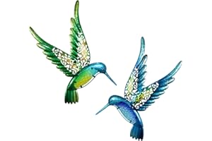 HONGLAND Metal Hummingbird Wall Art 15inch Metal Birds Wall Sculpture Garden Decoration Outdoor Statue Patio Fence Hanging Plaques 2 Pack