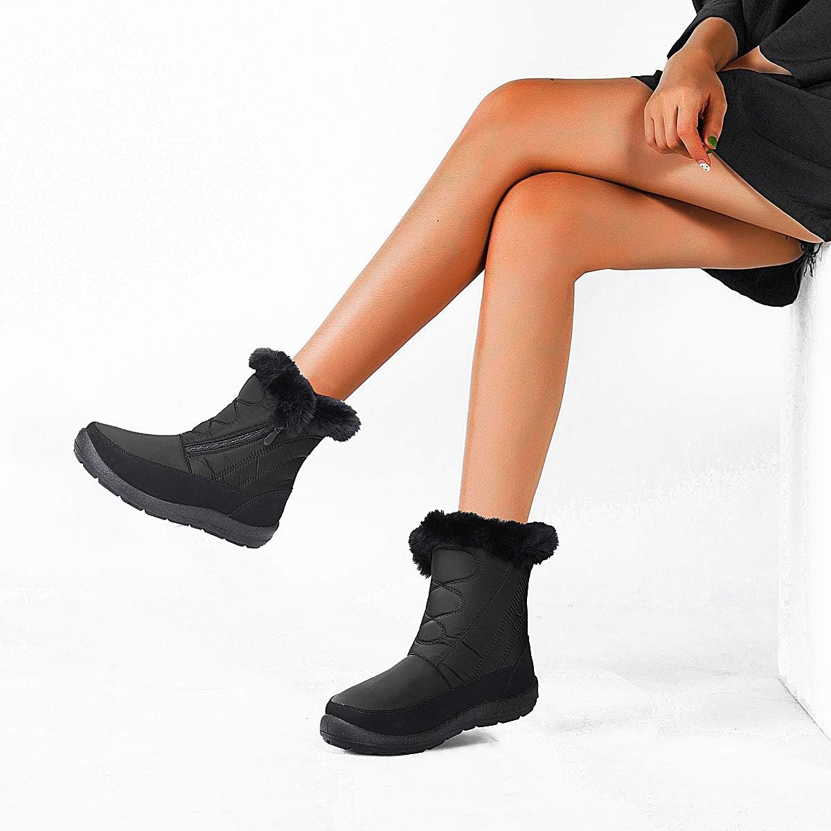  | gracosy Snow Boots for Women, Warm Ankle Boots Waterproof Outdoor Slip On Fur Lined Winter Short Booties Anti-Slip Comfort Zipper Large Size Shoes | Snow Boots