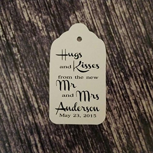 Hugs and Kisses from the Mr and Mrs Personalized with your last name and date White card stock Favor Tag set of 50 tags