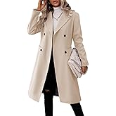 Danedvi Womens Long Double Breasted Coats Lapel Collar Pea Coat Winter Slim Fit Jackets Trench Coat Outwear