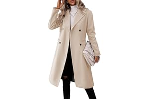 Danedvi Womens Long Double Breasted Coats Lapel Collar Pea Coat Winter Slim Fit Jackets Trench Coat Outwear