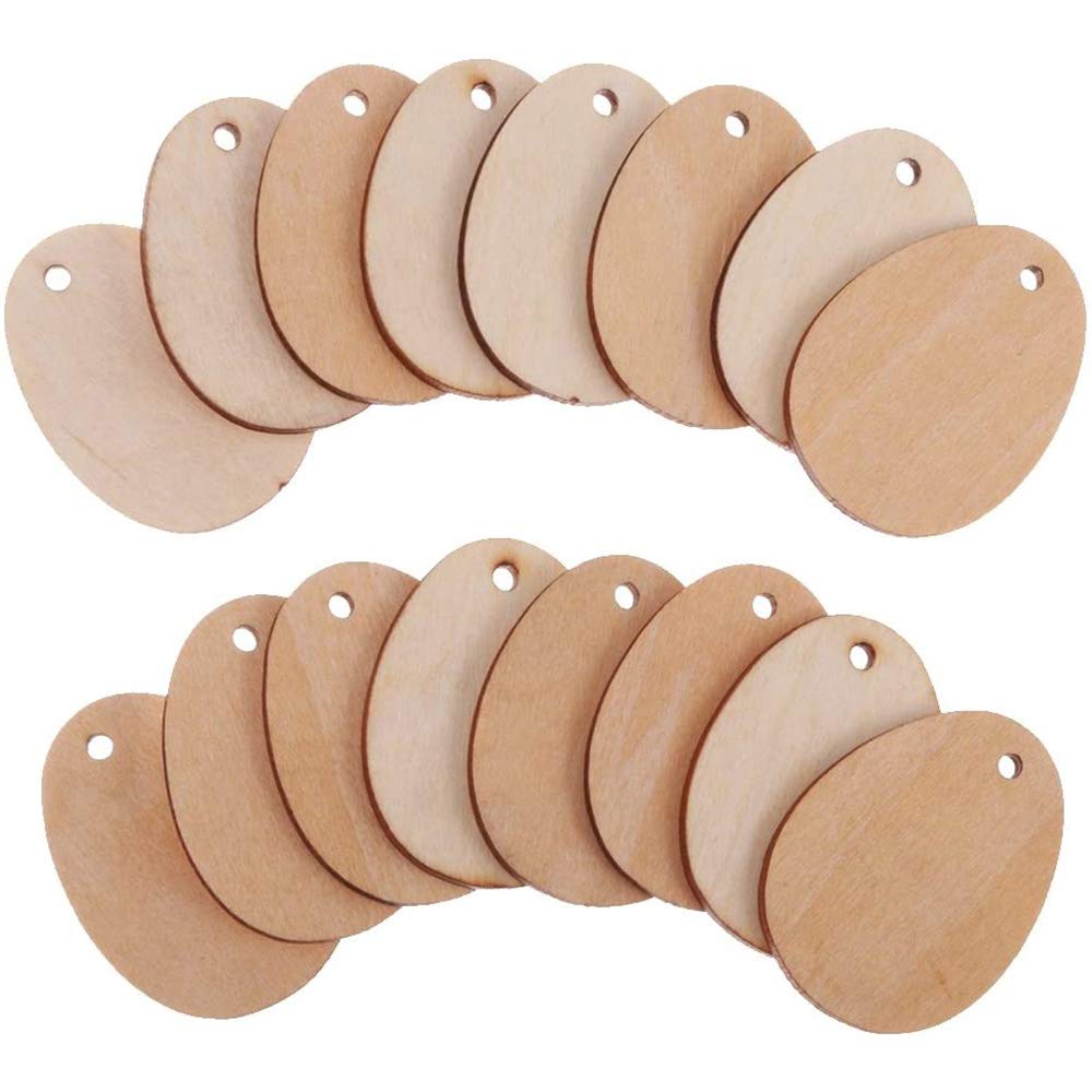 POFET 50pcs Wooden Shape Unfinished Egg Embellishments for Crafts with Hole - 5cm