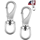 KEECAO 2PCS Snap Hooks, Stainless Steel 3.5inch Swivel Eye Snap Hook, Heavy Duty Flag Clips for Flagpole Rope, Diving Clips Spring Hooks for Diving, Boat Rope, Dog Leash, Swings