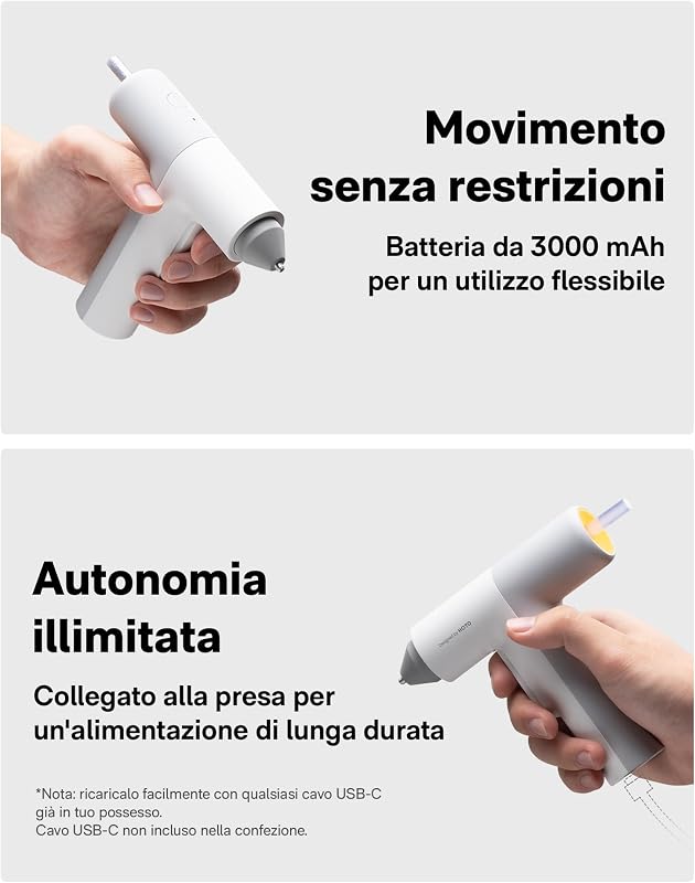 Pistola Colla a Caldo Senza Fili, Auto Erogazione, 40 Stick di Colla