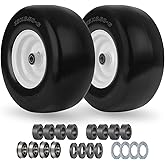 GICOOL 13x6.50-6 Flat Free Lawn Mower Tire and Wheel, Solid Smooth Zero Turn Mower Front Tire Assembly, with 3/4" & 5/8" Bearing, 4"-6.5" Centered Hub, Compatible with Lawnmower Garden Tractor, 2 Pack